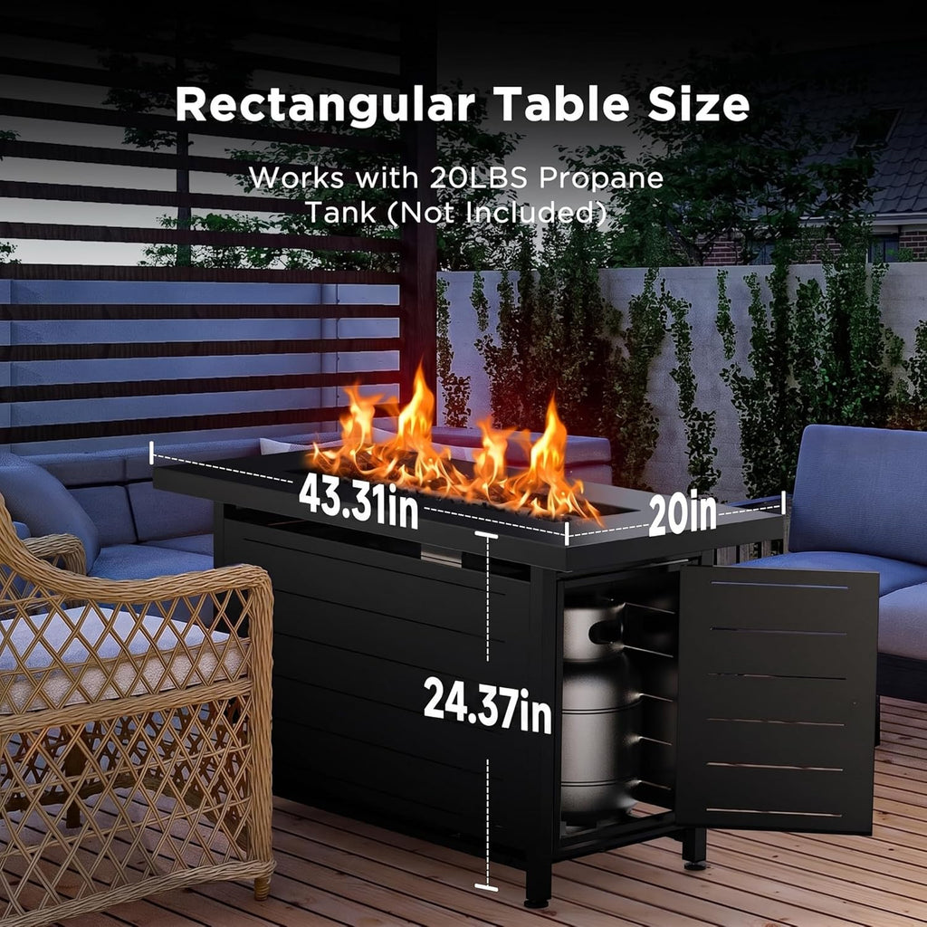 42 Inch Gas Fire Pit Table, 60,000 BTU Propane Pits for Outside with Steel Lid and Lava Rock