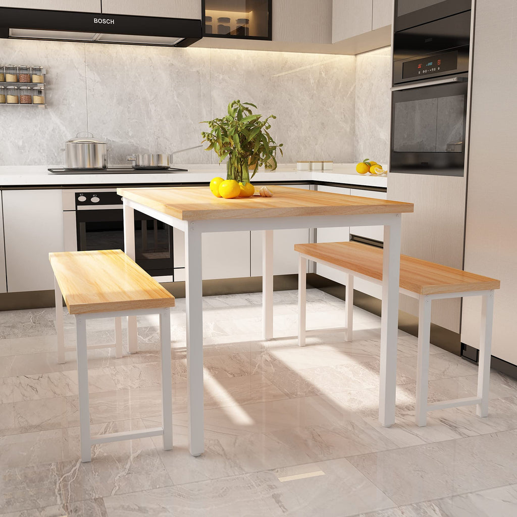 Dining Table Set with Two Benches, Kitchen Table Set for 4-6 Persons, Kitchen Table of 47.2 x 28.7 x 28.7 Inches