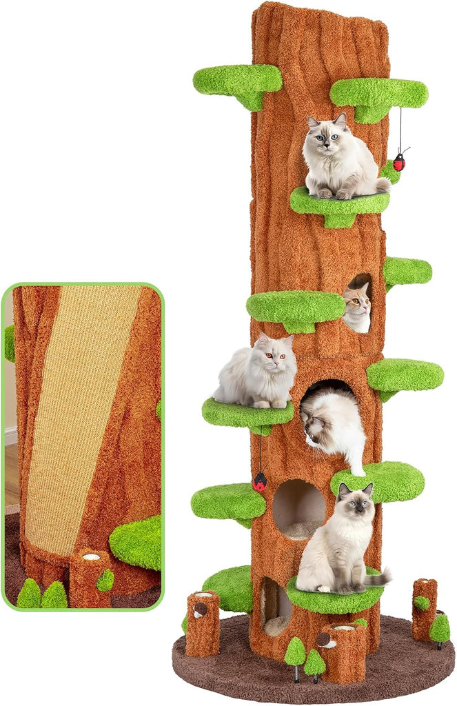 90.5-Inch Luxury Cat Tree for Large Cats, Heavy-Duty Multi-Level Cat Tower with 6 Condos, Washable Cushions and Sisal