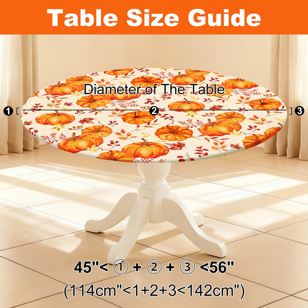 Thanksgiving Round Spandex Tablecloth, Fitted Cover for 45"-56" Table