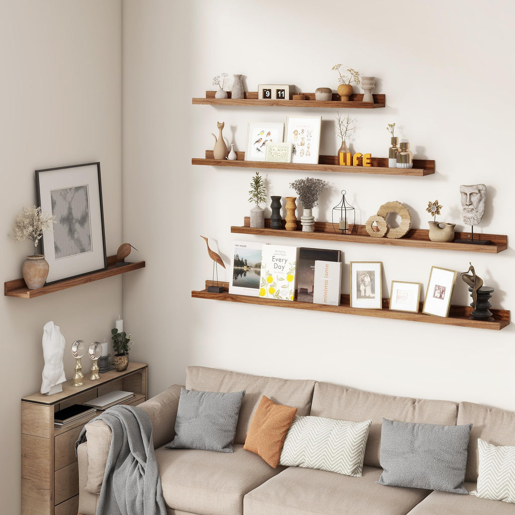 Picture Ledge Shelf, Floating Shelves for Wall, 16" W Set of 2, Walnut
