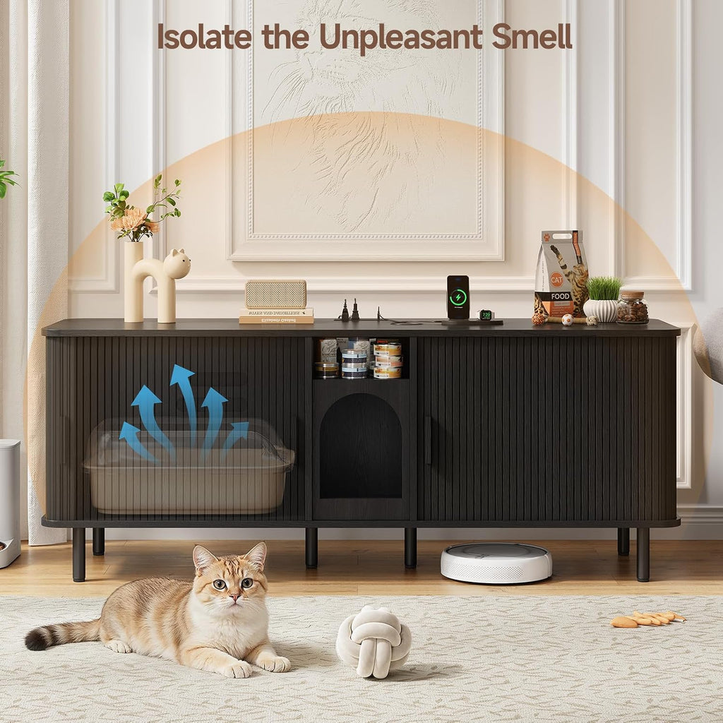65 Inches Cat Litter Box Enclosure for 2 Cats, Black