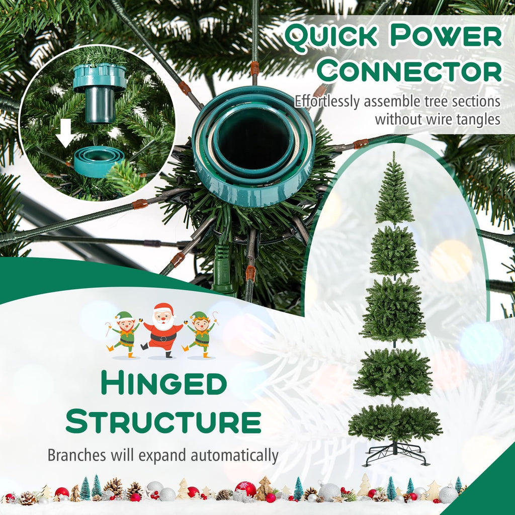 12 FT Pre-lit Christmas Tree, Slim Xmas Tree w/Quick Connector