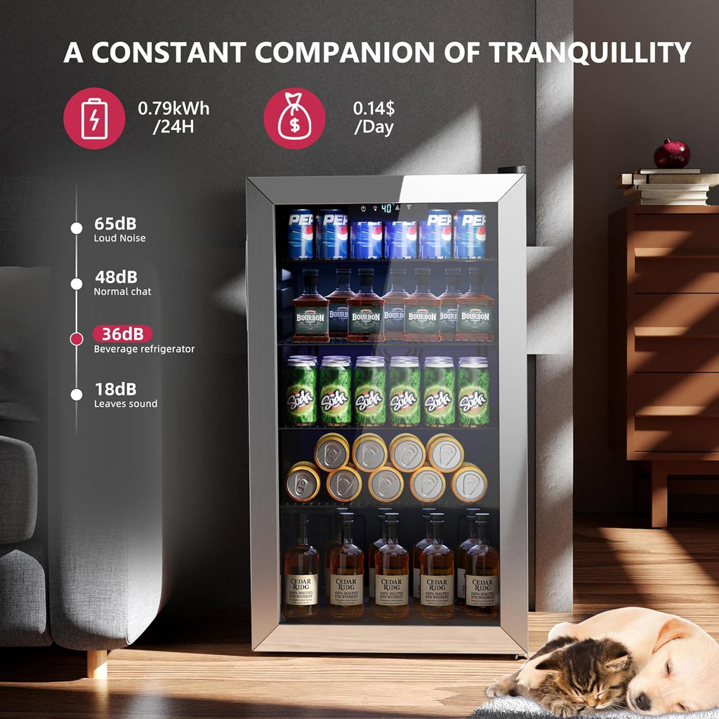 Beverage Refrigerator Cooler - 126 Can Mini Fridge with Glass Door for Soda Beer