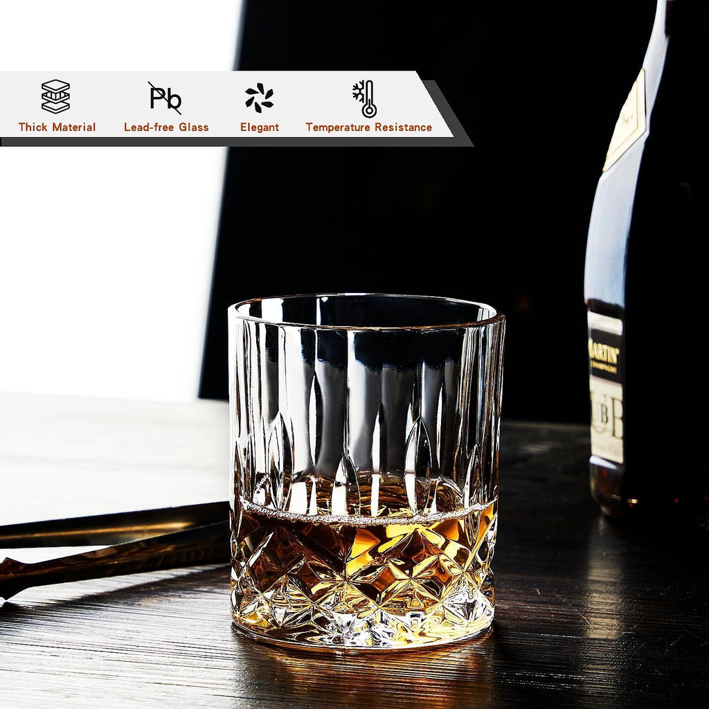 Whiskey Glasses Set of 4, Rock Glasses,11 oz Lead-Free Crystal Bourbon Glass,Old Fashioned Glass for