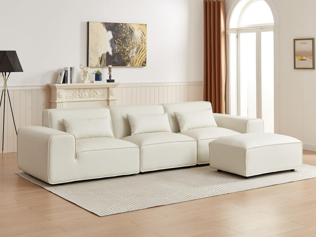 134" Oversized Minimalist-Modern Modular Sectional Sofa, Low Profile Feather Deep Seats Upholstered in Imitation