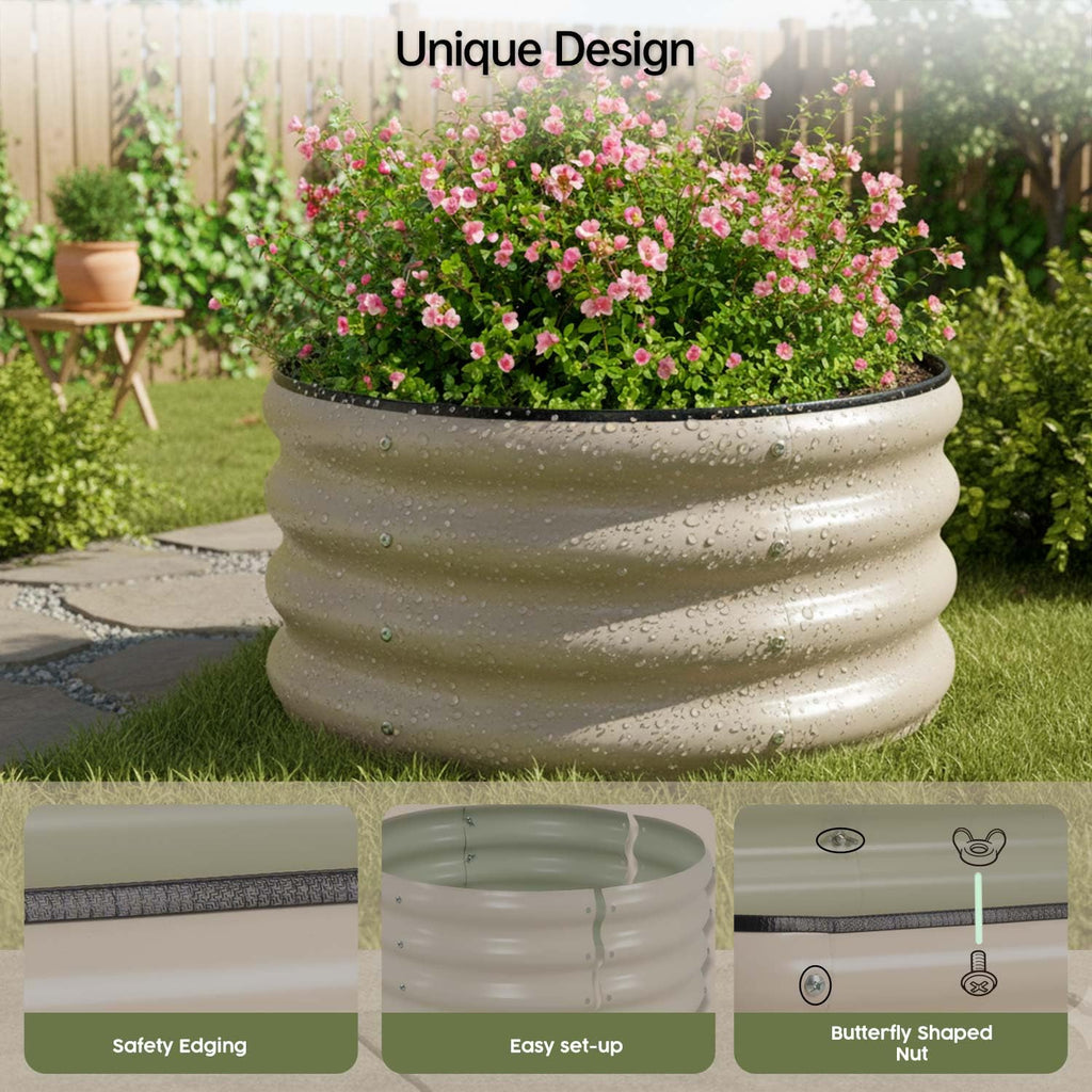 Riased Garden Bed with Greenhouse Cover, Raised Planter Box (2pcs 24in Round Garden Bed &Greenhouse Set)