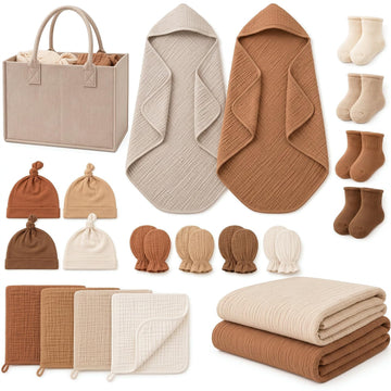 21 Pcs Newborn Essentials Gift Basket, Classic, Brown