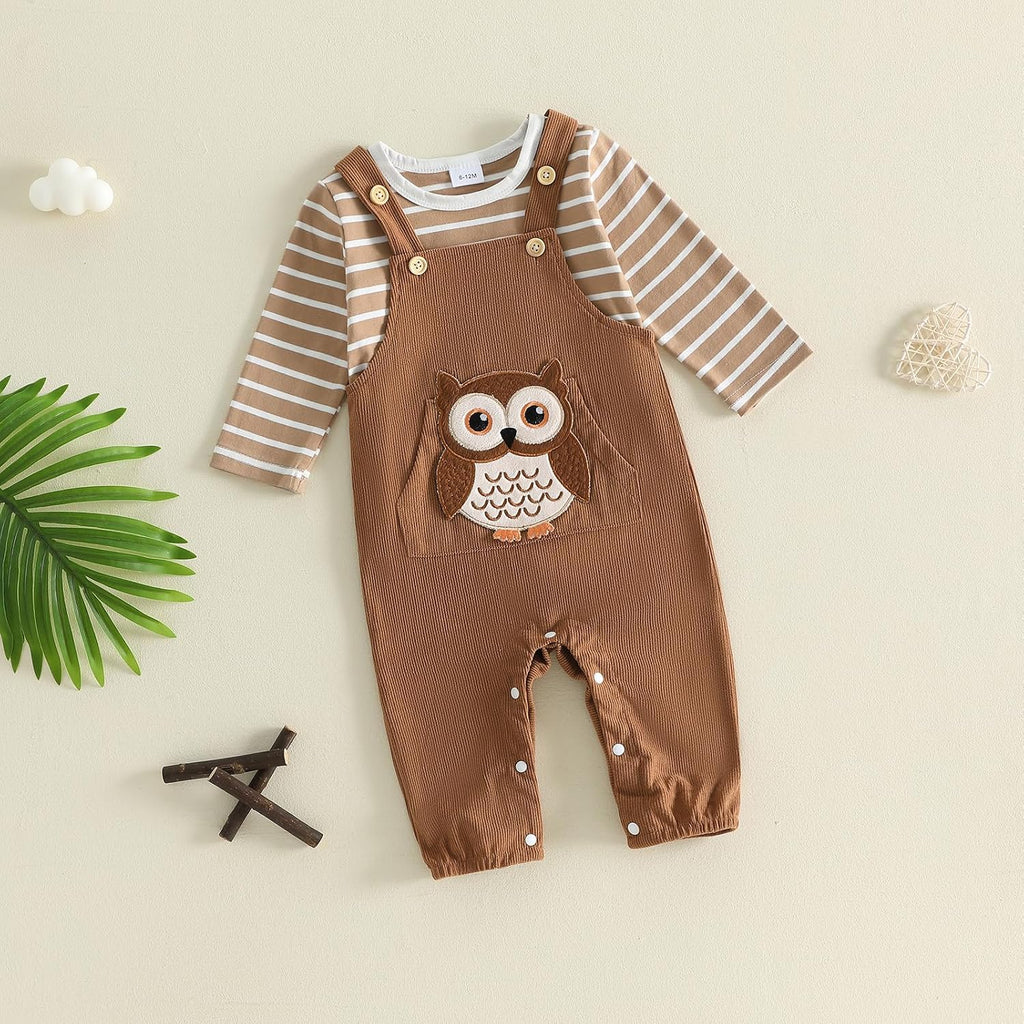 Newborn Baby Boy Fall Winter Clothes Shrit Overall Pants Set Outfit