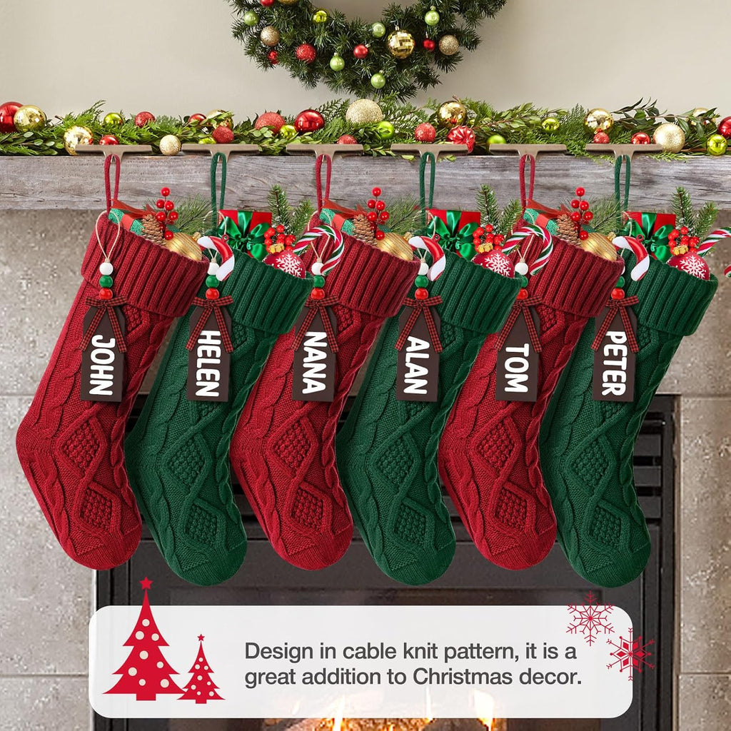Christmas Stockings, 18 Inches Large Size Cable Knitted Stocking Gifts ( red&Green) - Set of 6