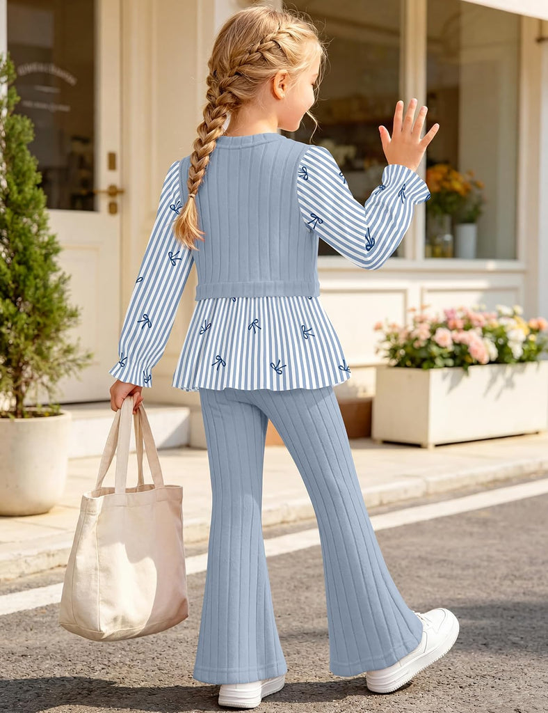 Toddler Girl Clothes Bow Top Flare Pants 2Pcs Fall Winter Outfits