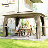10' x 12' Outdoor Patio Gazebo, Heavy Duty Gazebo Canopy Shelter with Double Roof, Curtains, Netting, Steel Frame