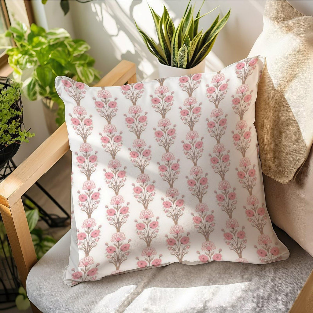 Pink Floral Stripe Decorative Pillow Covers Flower Print Artistic Cushion Covers 18x18in Pillow Cover Linen