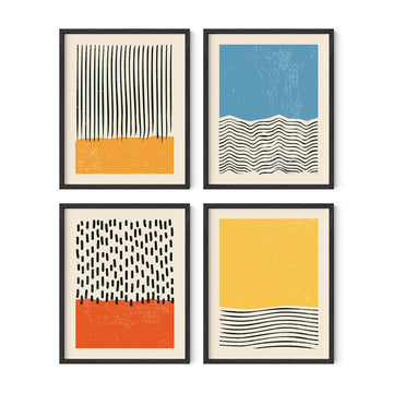 Modern Abstract Wall Art Prints - Set of 4 Mid Century Modern Abstract Prints, Contemporary Geometric Posters