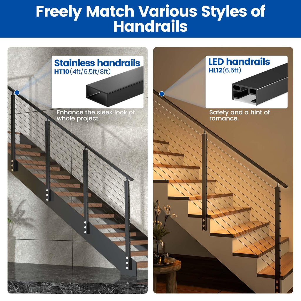 12-16ft Side Mount Modular Cable Railing Kit for Stairs 42 Inch RW31