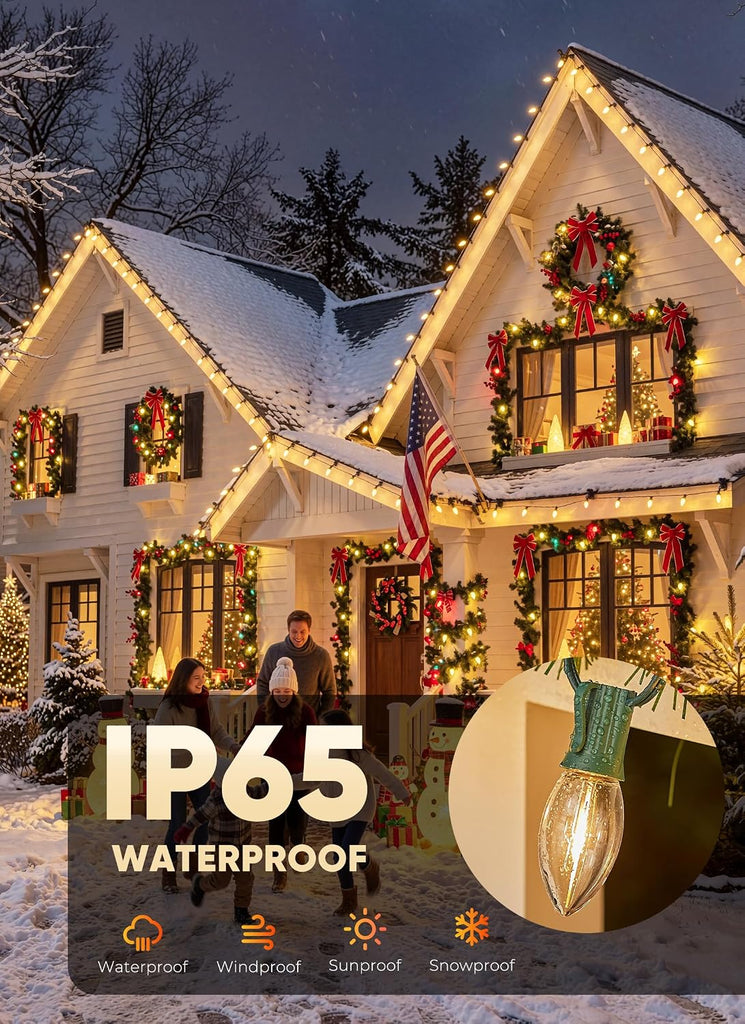 Christmas Lights Outdoor, 100Ft 100 LED Vintage C9 String Lights