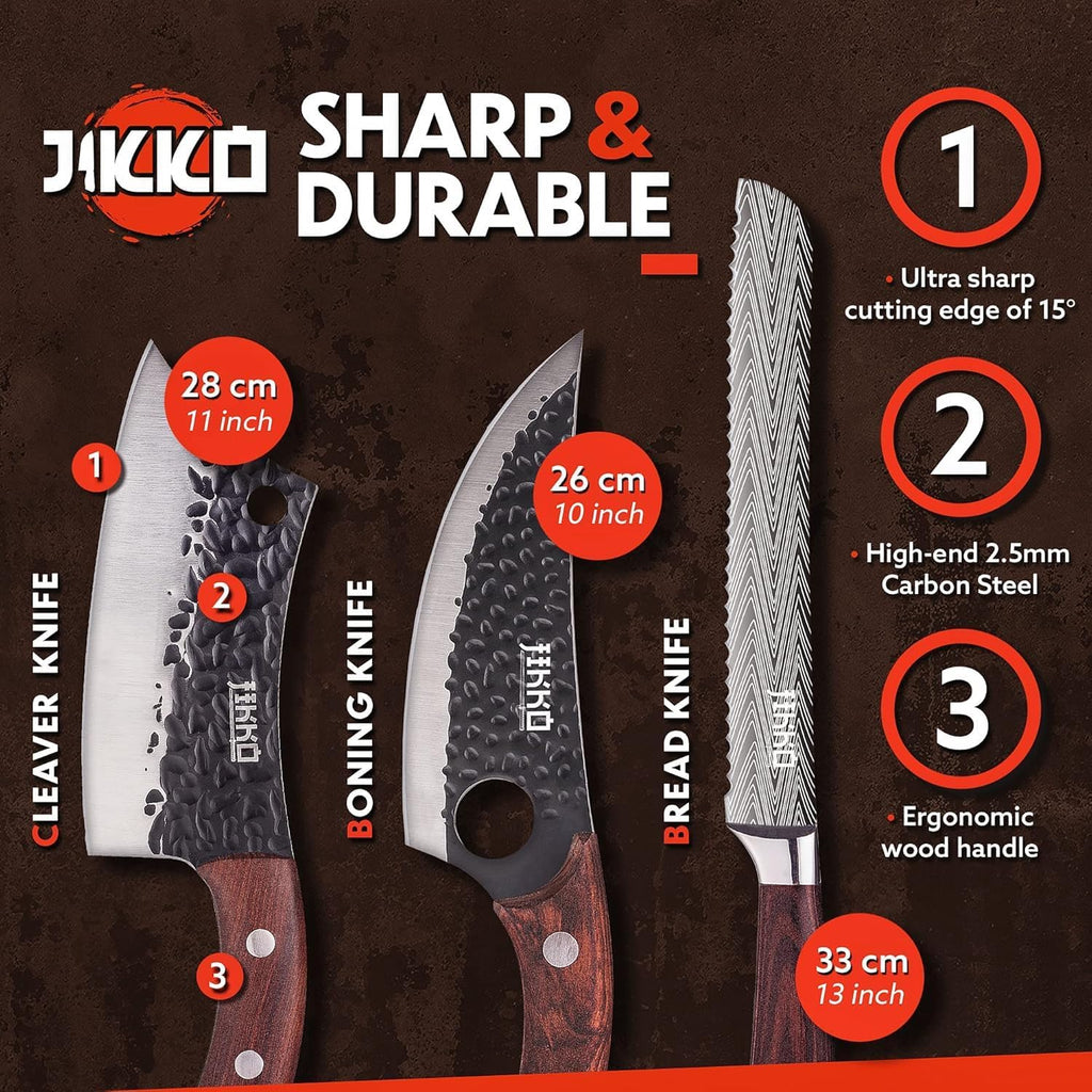New Reinforced Carbon Steel Japanese Kitchen Knife Set - DiamondRazor Series - Ultra Sharp Japanese Knife Set & Chef