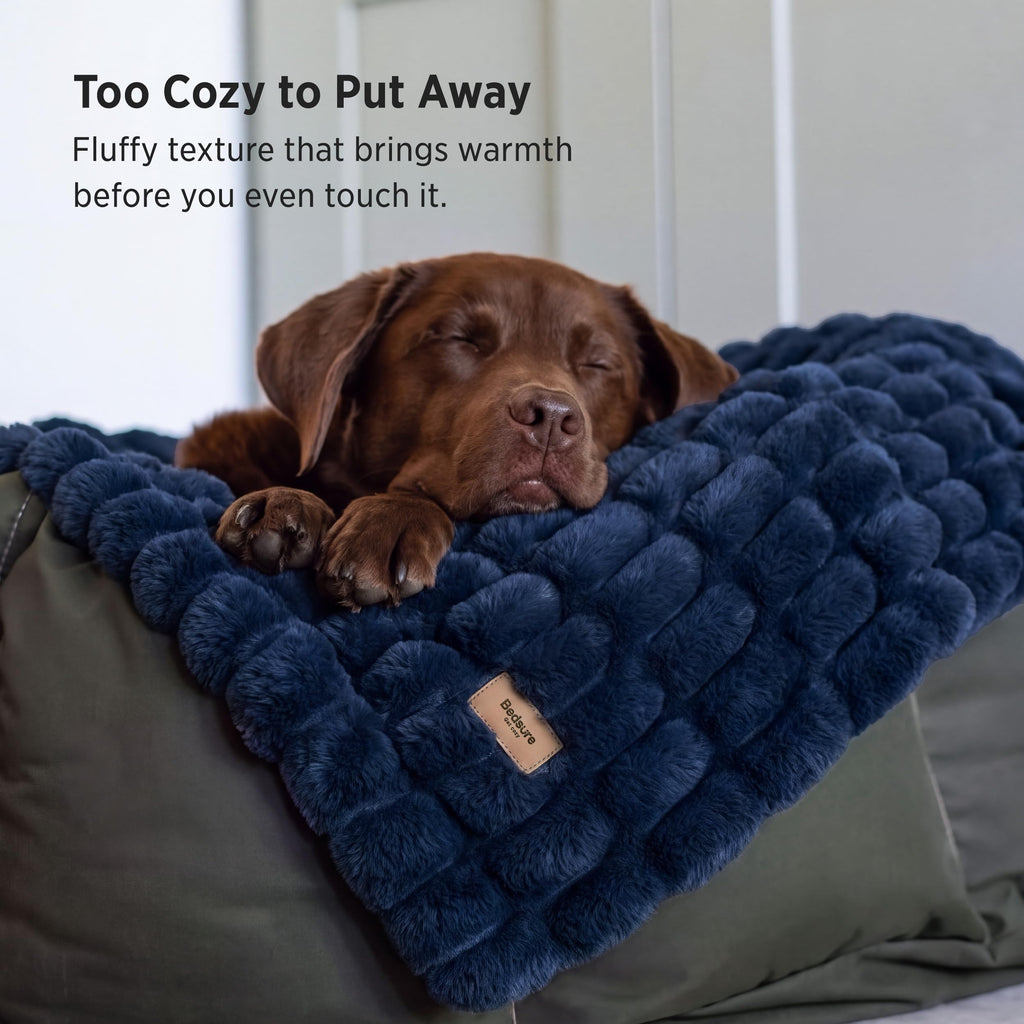 Soft Double-Sided Faux Fur Throw XL Blanket, Navy Blue, 50"x70"