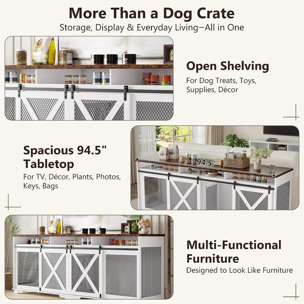 XXXL Double Dog Crate Furniture, Wooden Dog Furniture Crate, White