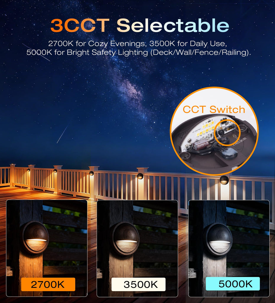 6 Pack] 3CCT Low Voltage LED Deck Lights Outdoor,2700K/3500K/5000K Selectable,Landscape Step Stair Railing Fence