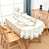 Jacquard Floral Oval Tablecloth Little Rose Embroidered Lace Beige Table Cover Dining Kitchen Decor 