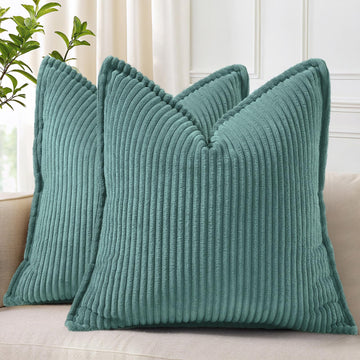 Corduroy Turquoise Throw Pillow Covers 18x18 Set of 2