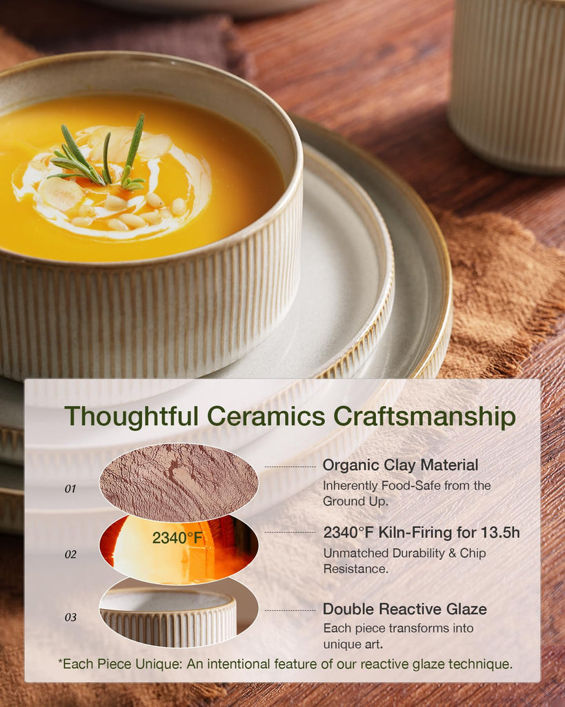 Star Stoneware Dinnerware Set, Reactive Glaze Plates & Bowls for 4