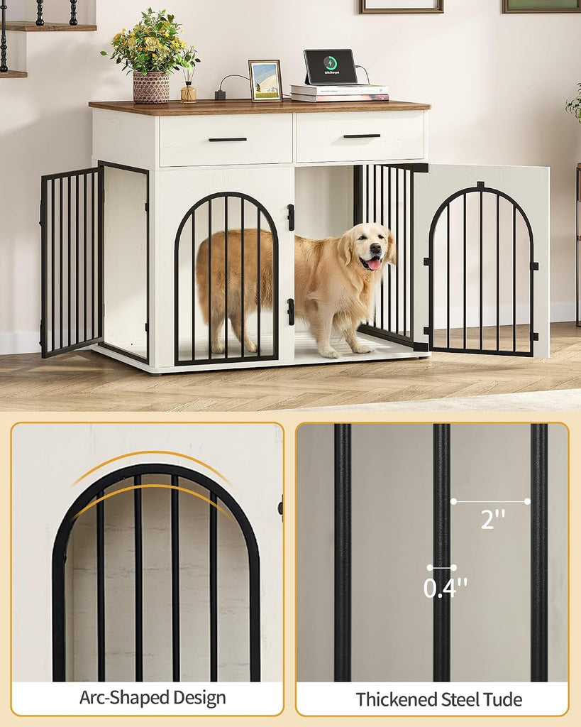 Dog Crate Furniture with Storage & Power Indoor Dog Kennel