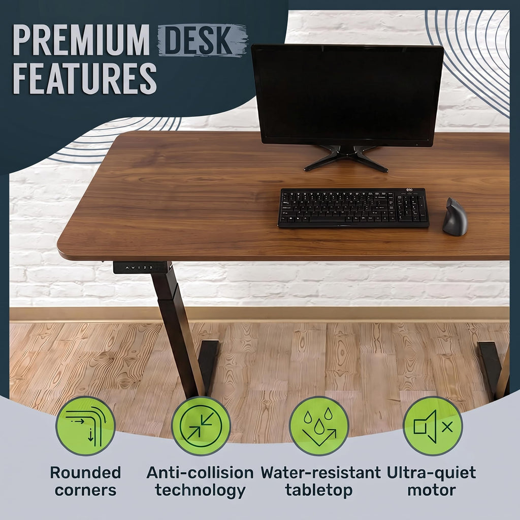 Electric Standing Desk Frame 60 x 24 Inch Tabletop - Motorized Workstation Two Leg Stand Up Desk with Memory Settings