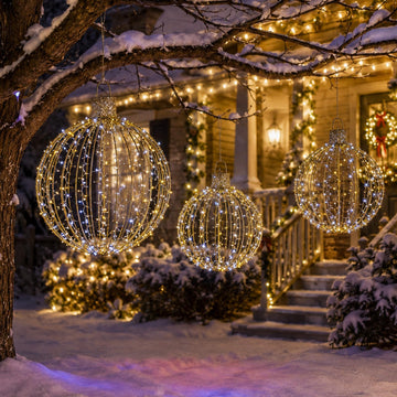 3-Piece Large Lighted Balls Outdoor Christmas Decorations Light Balls Outdoor Hanging Christmas Twinkle Ornaments Set
