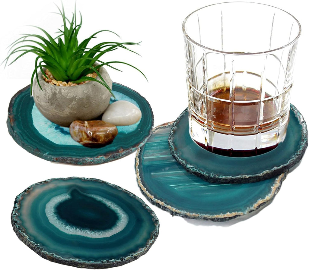 Teal Agate Coasters Geode Coasters Desk Decor - Set of 4