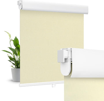 No Drill No Tools Blackout Roller Shades for Windows, (Beige 48 x 48), Renter-Friendly, UV Protection, no-Drill