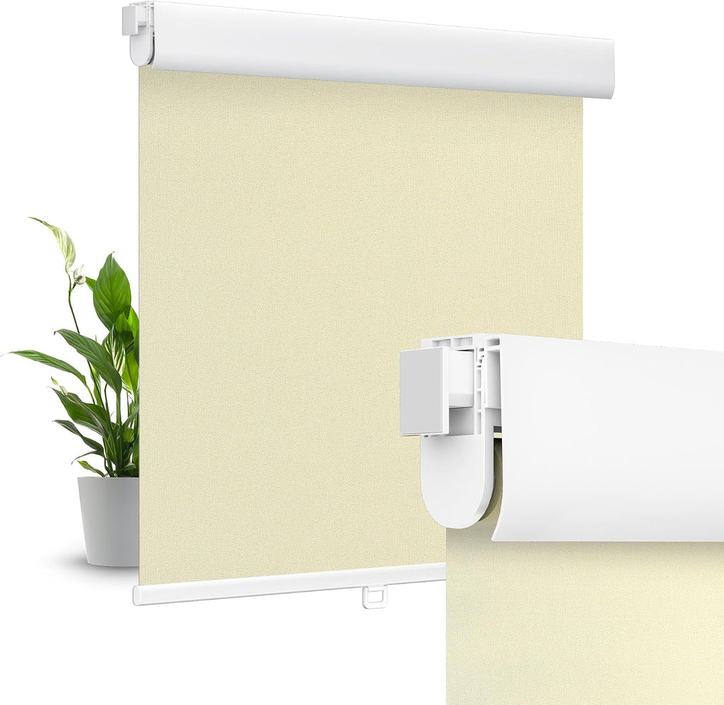 No Drill No Tools Blackout Roller Shades for Windows, (White 34 x 48), Renter-Friendly, UV Protection, no-Drill