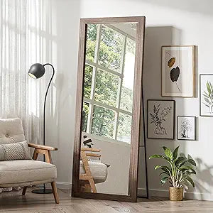 Full Length Wooden Mirror for Wall Or Floor, 56"X20" Rustic Farmhouse Solid Wood Frame with Stand, Large Rectangular