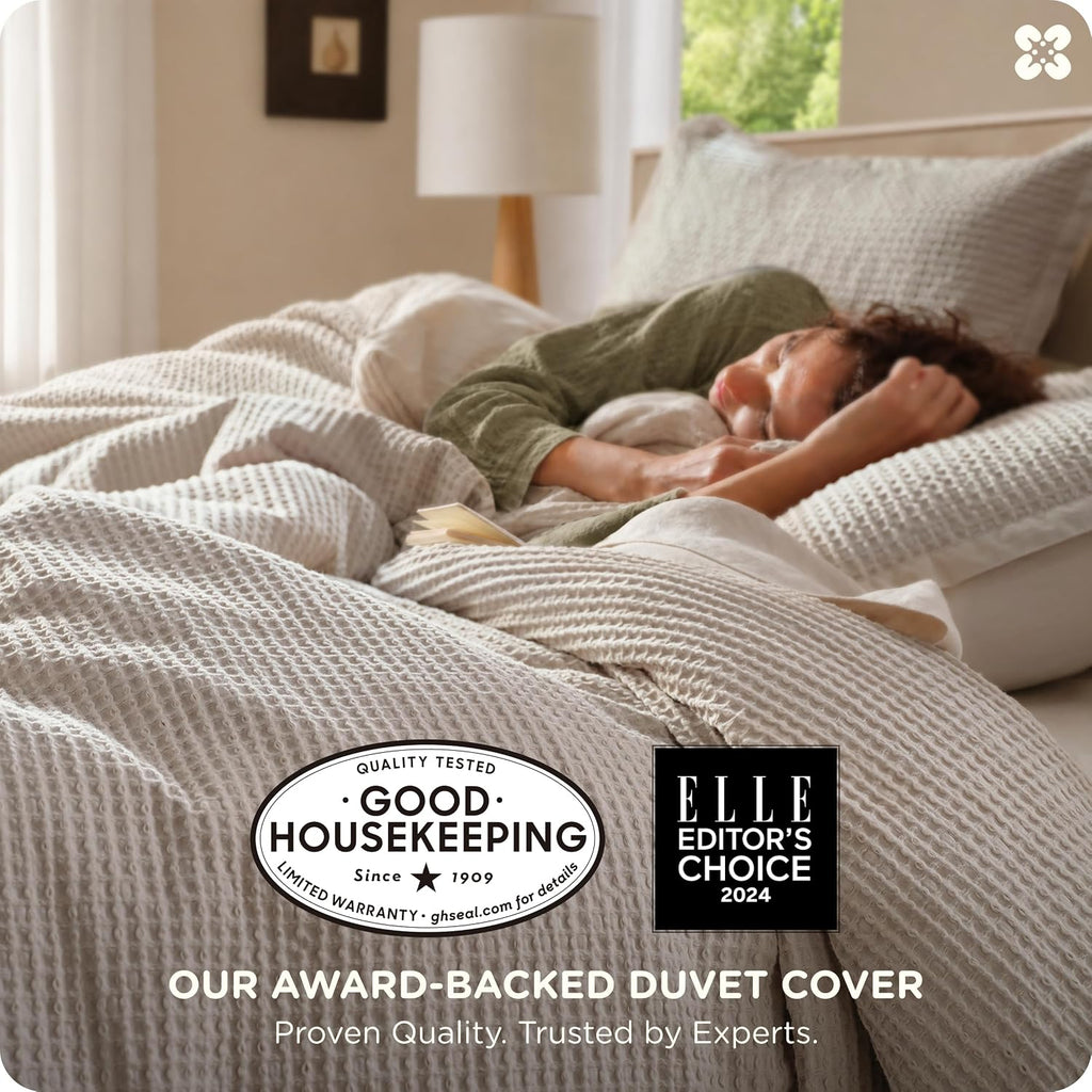 Cotton Duvet Cover King - 100% Cotton Waffle Weave Linen Color Duvet Cover, PureWoven Breathable King Bedding Set for All Season, 3 Pieces, 104"x90"