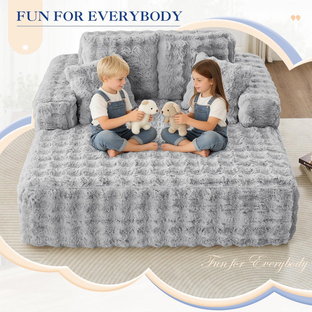 60.75" Oversized Chaise Lounge Indoor, Modern Comfy Bubble Faux Fur Fabric Deep Seat Boneless Sleeper Chaise Lounge