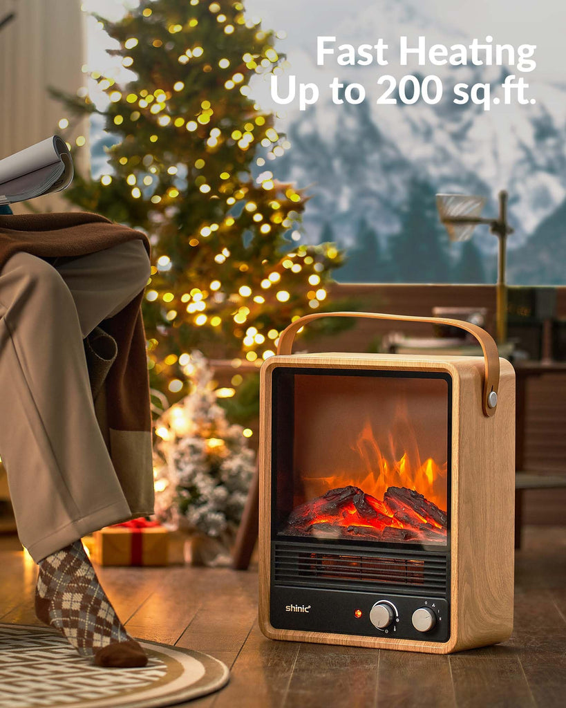 Portable Electric Fireplace Heaters for Indoor Use, 1500W Space Heater Fireplace with Realistic Flame & Fire Crackling