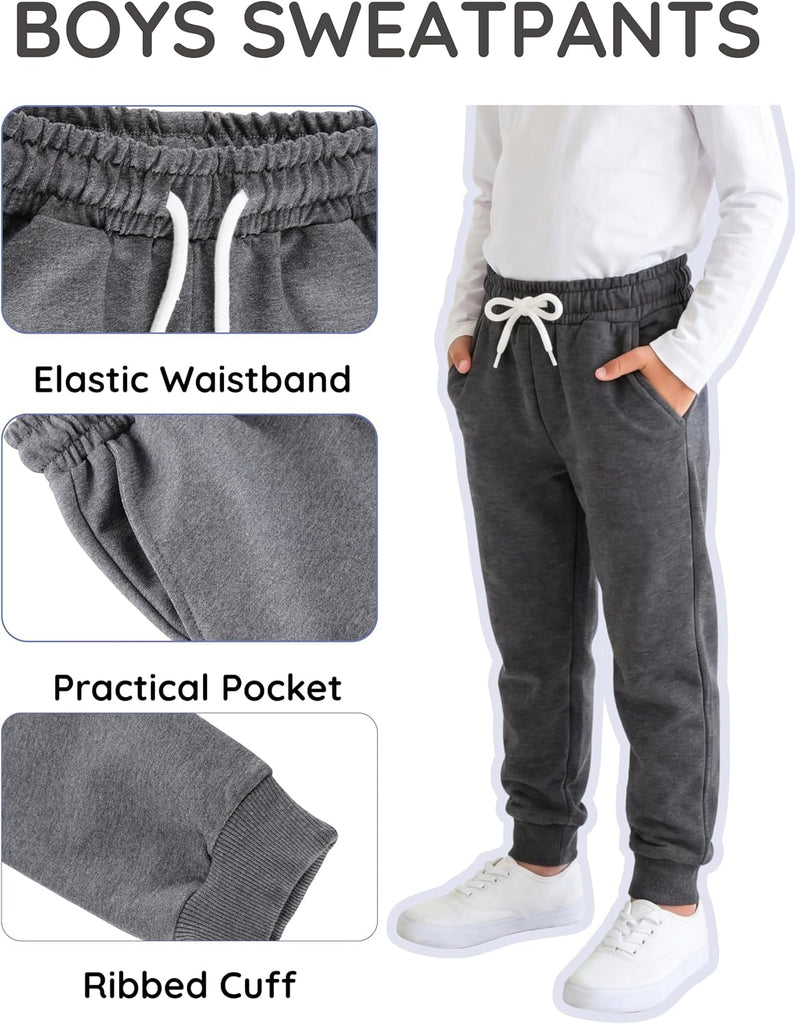 Toddler Boys Sweatpants 3 Pack Kids Cotton Jogger Pants with Elastic Waist