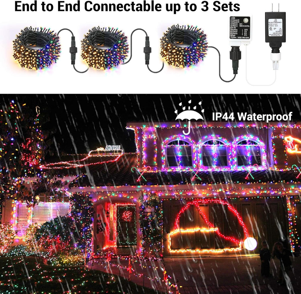 Christmas Tree Lights, 200 LED 65.67ft Color Changing Christmas Lights with Remote, 11 Modes Warm White & Multicolor