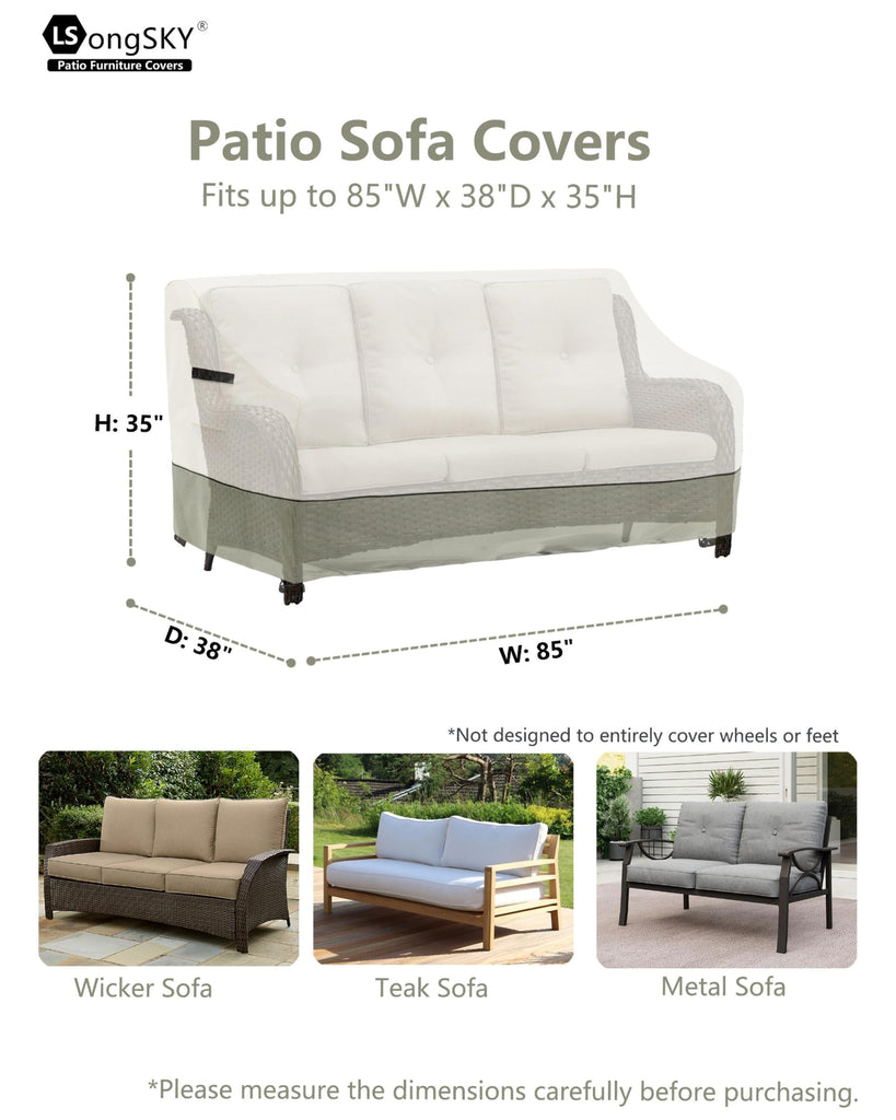 85" Patio Sofa Cover, 600D Waterproof Outdoor Couch Cover, Beige
