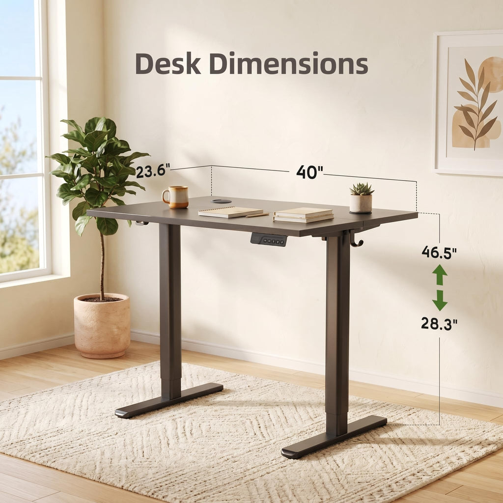 Electric Height Adjustable Standing Desk, 40x24 Inch, Deep Black