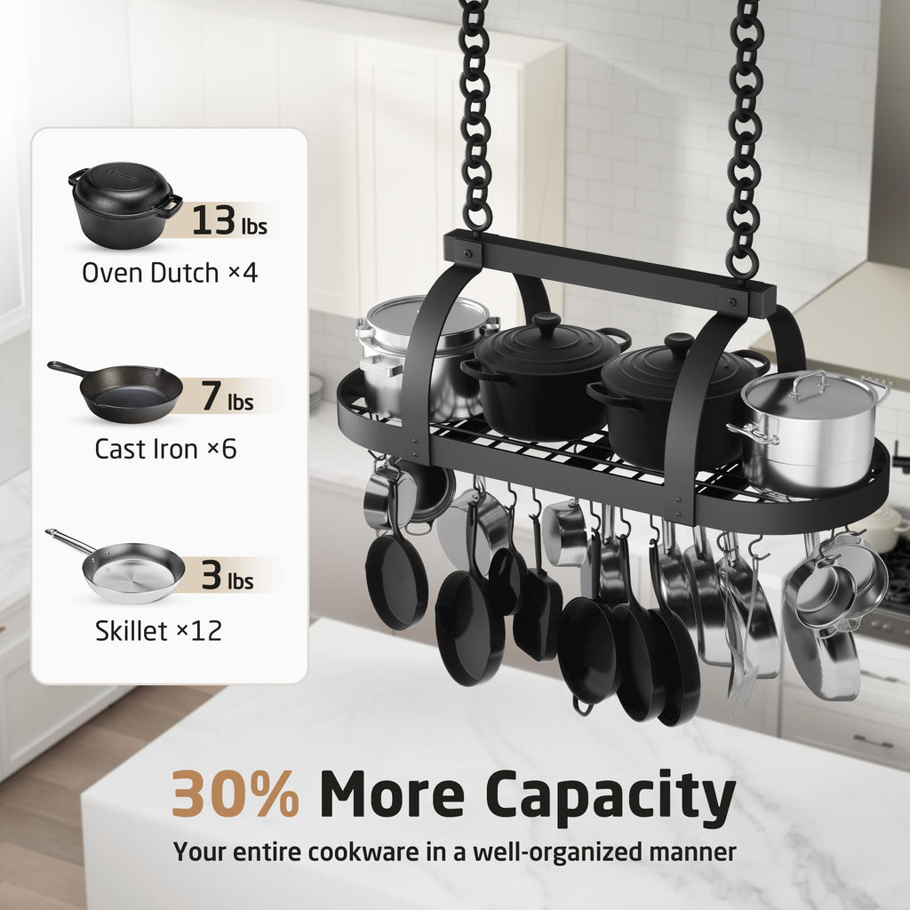 48 Inch Large Hanging Pot Rack, Heavy Duty Oval Pot and Pan Hanging Rack Ceiling Mount, Pot Pan Hangers with 20