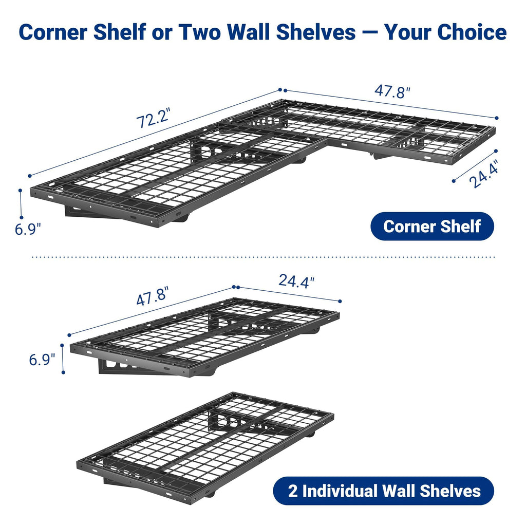 2 Pack 2x4ft Corner Wall Shelving Garage Storage Rack, Black