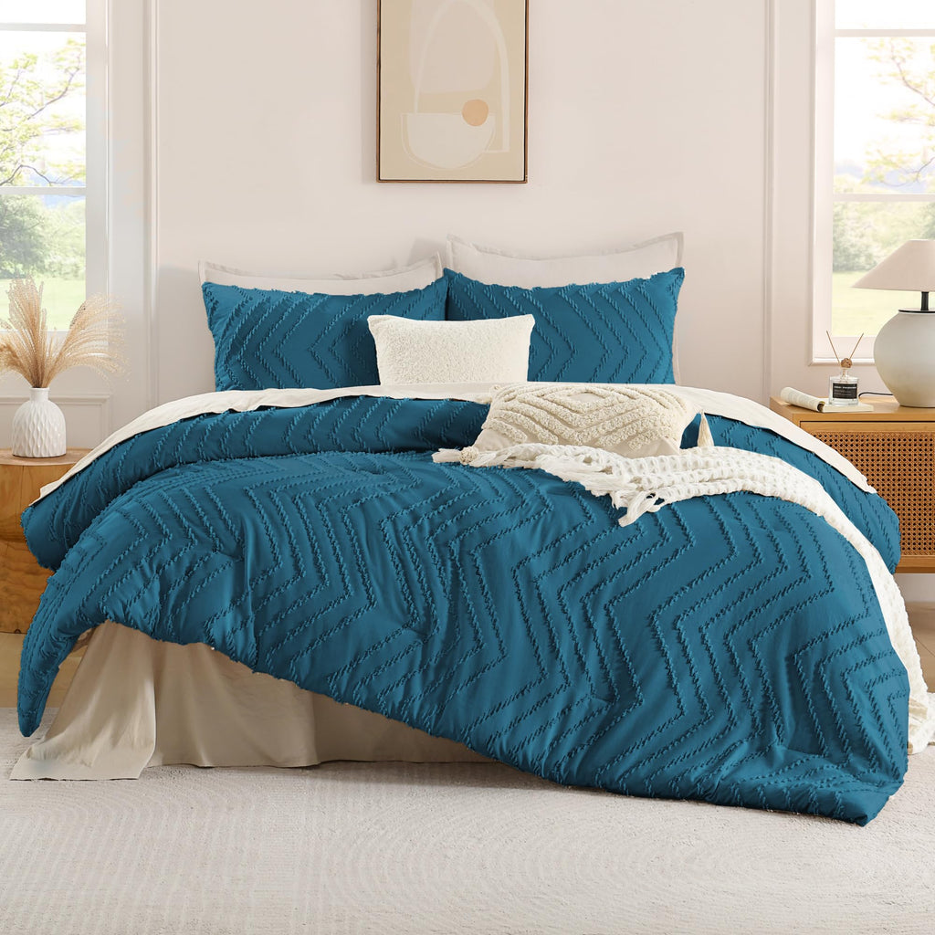 Teal California King Comforter Set, 3 Pieces Boho Bed Set