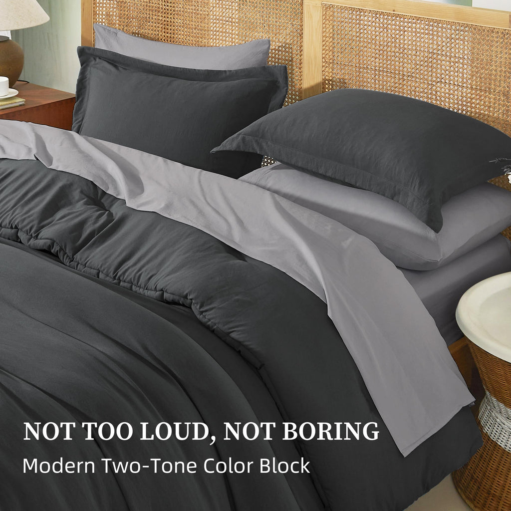 Prewashed Comforter Set 7 Pieces, Drak Gray Bed Set