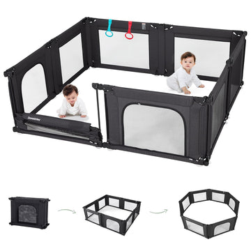 Dotey Adjustable Baby Playpen with Adult Door, Foldable Large Playpen for Babies and Toddlers, Breathable Mesh Indoor