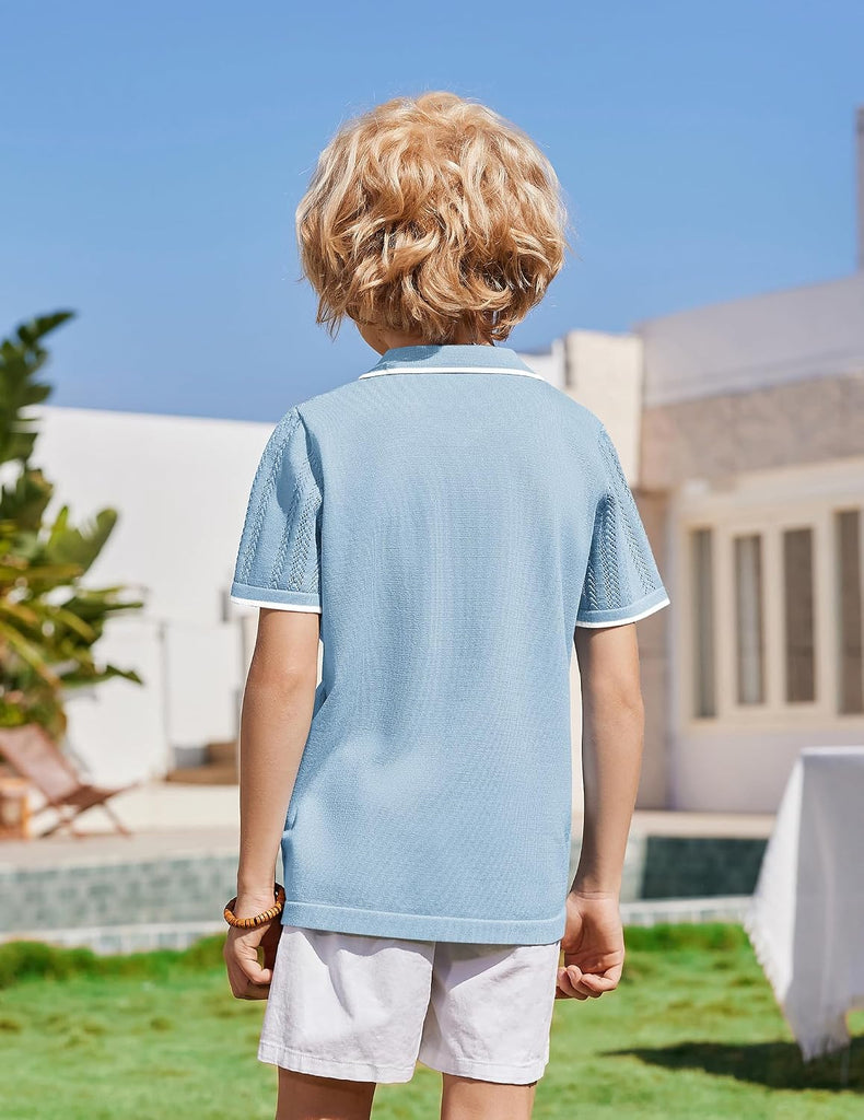 Boys Button Down Shirt Short Sleeve Knit Shirt