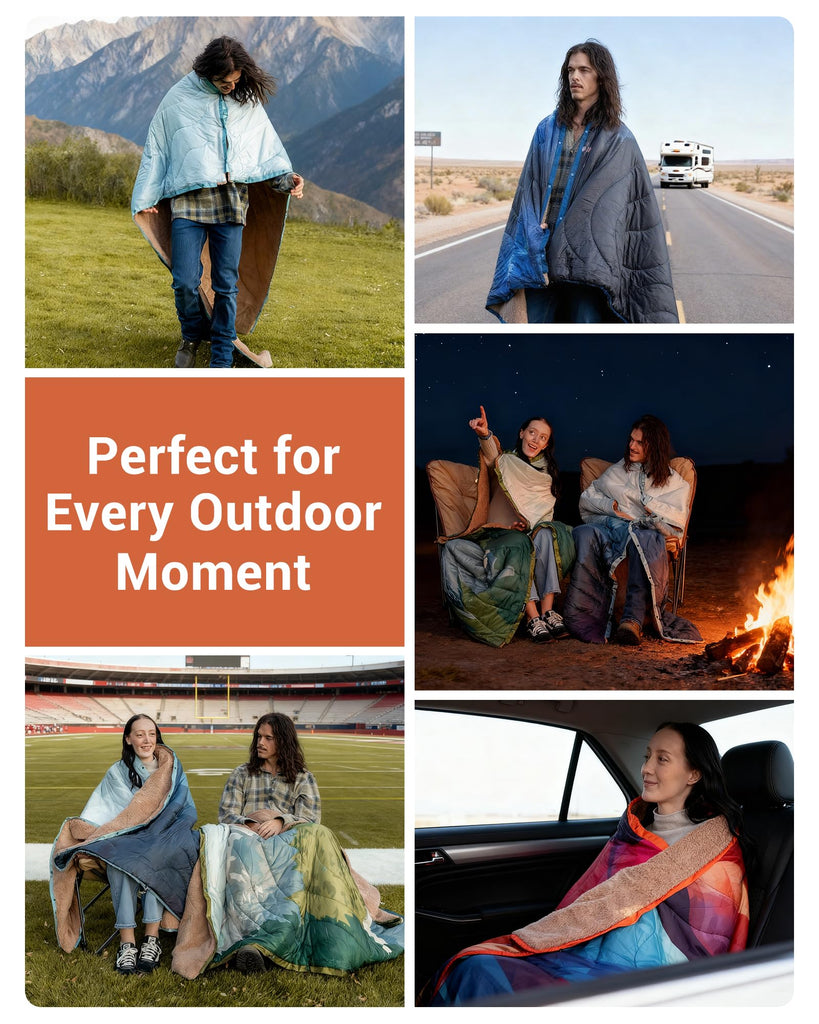 Large Camping Blanket with Sherpa Lining, Peak 79"x 57"