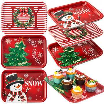 3 Pcs10x13 Inch Christmas Serving Trays Set Xmas Tree Plastic Platters