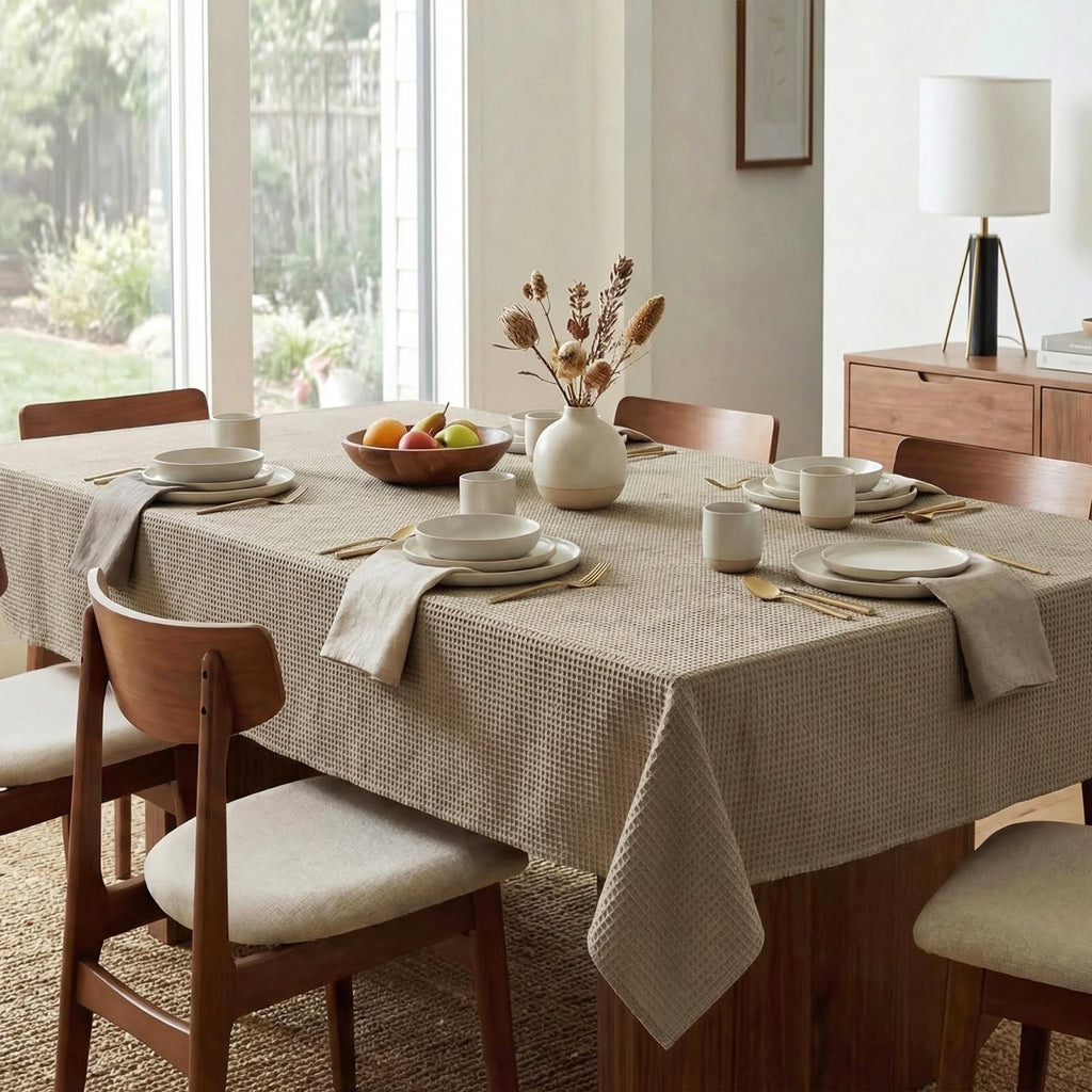 Rectangle Tablecloth Waffle Textured Waterproof Table Cloth Stain Resistant Wrinkle Free Washable Decorative Table